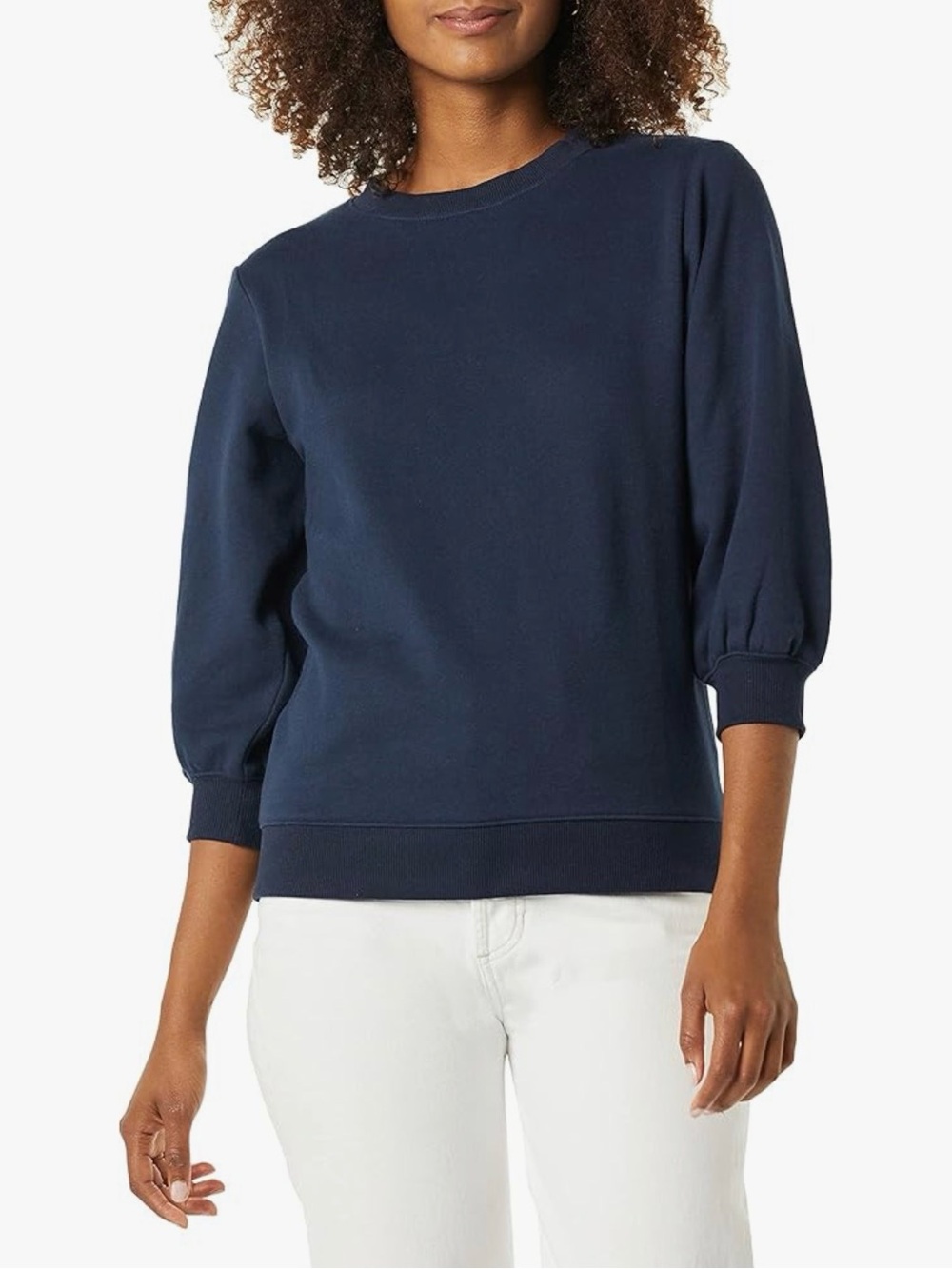 Amazon Navy Blue French Terry Fleece Crewneck Sweatshirt 3/4 Blouson Sleeve XL